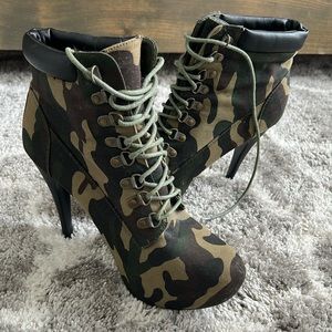 Forever Camo Stiletto Ankle Boots
